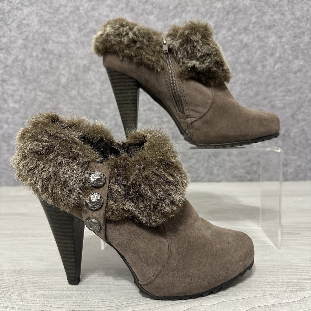 (MP) Limelight Women SUNDANCE Brown Faux Suede Fur Trim Ankle Boots - 8M